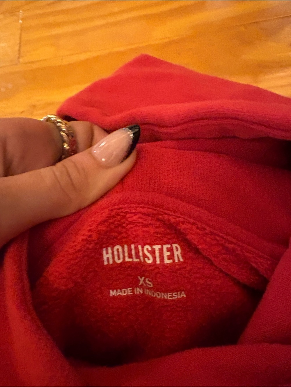 Hollister Red Hoodie with Triple Heart Appliques - Picture 4 of 4